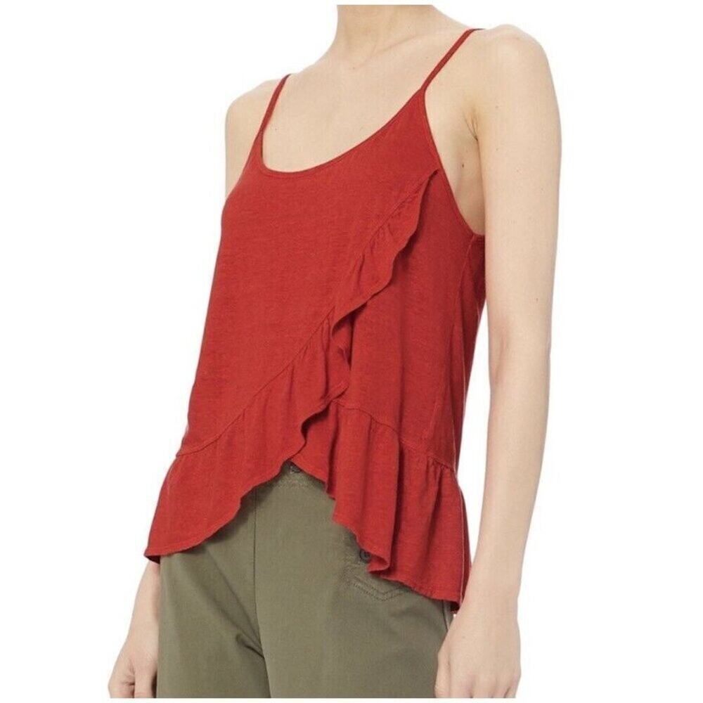 A.L.C. Womens Ava Ruffle Tank Cami Top 100% Linen Sleeveless Red
